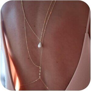 🆕QWALIT Gold Body Chain for Women Rhinestone Pearl Waist Necklace Sexy Trendy